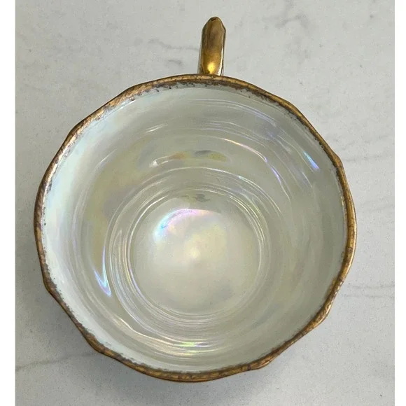 Vtg Pink Lusterware Footed Teacup Saucer Floral Gold Rim Tea Cup Iridescent - Picture 10 of 13